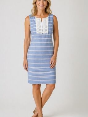 Talbots Blue & White Stripe Linen Blend Dress – 10 Petite